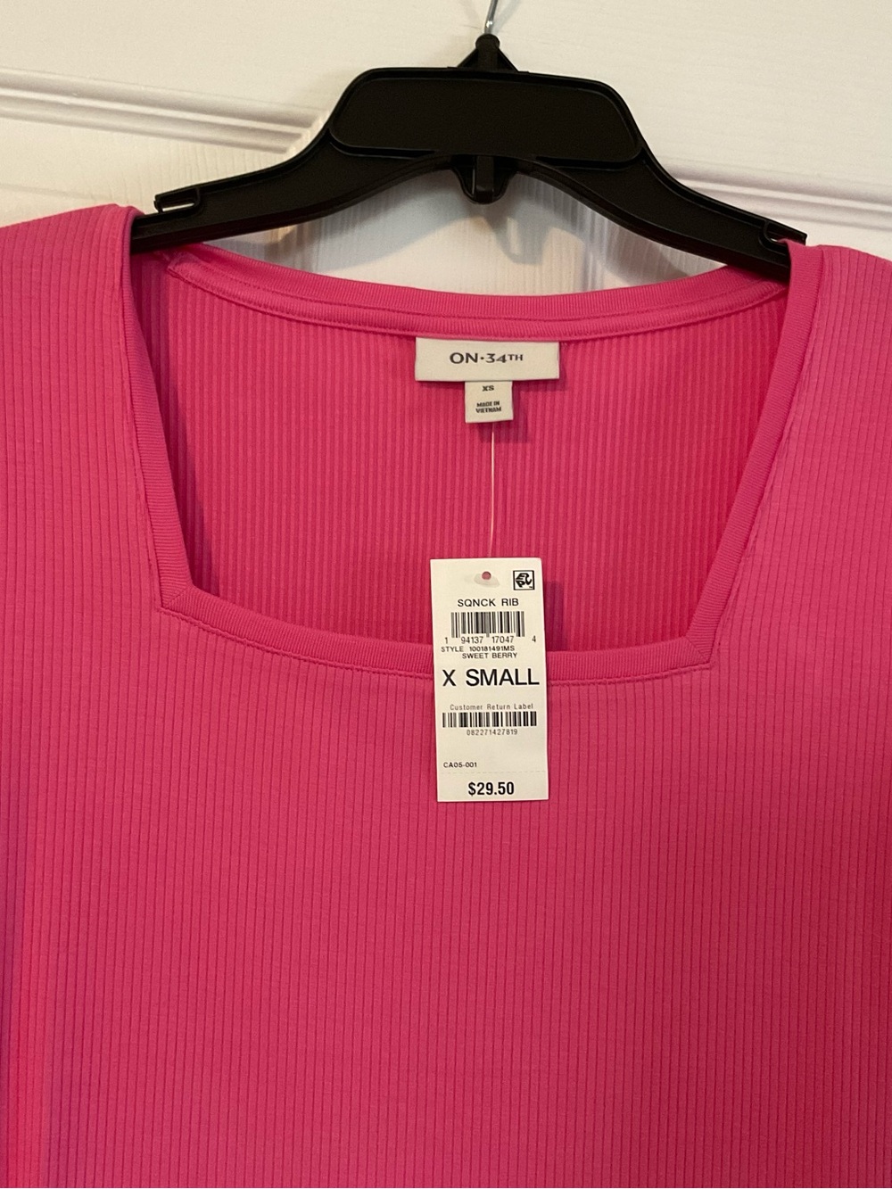 ON-34th Pink Ribbed Square Neck Top XS